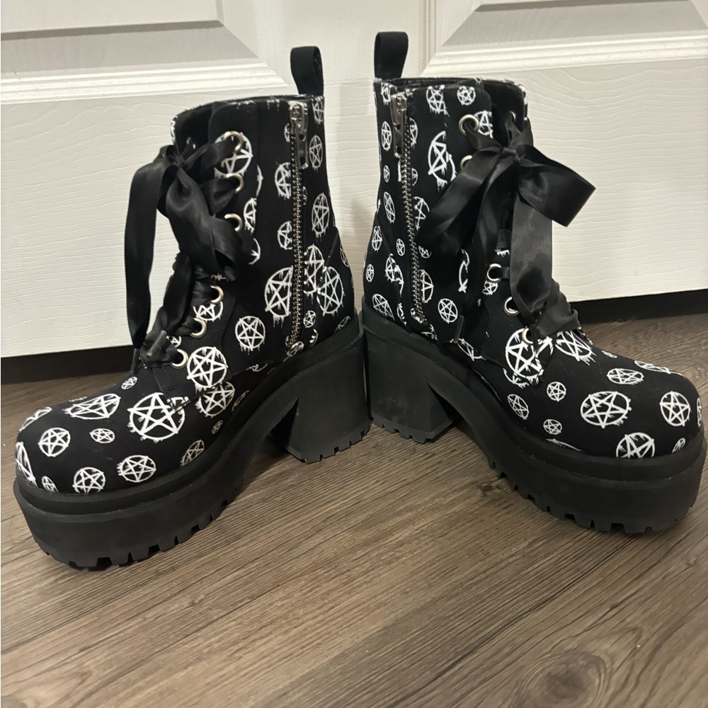 Dolls Kill / The Grave Girls Pentacle Combat Boots - Picture 2 of 5